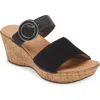 Naot Breezy Platform Wedge In Black Nubuck/black Leather