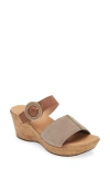 Naot Breezy Platform Wedge In Stone Nubuck/ Caramel Leather