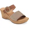 Naot Breezy Platform Wedge In Stone Nubuck/caramel Leather