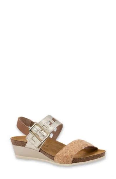 Naot Dynasty Wedge Sandal In Cork Leather/rdnt Gld/latte