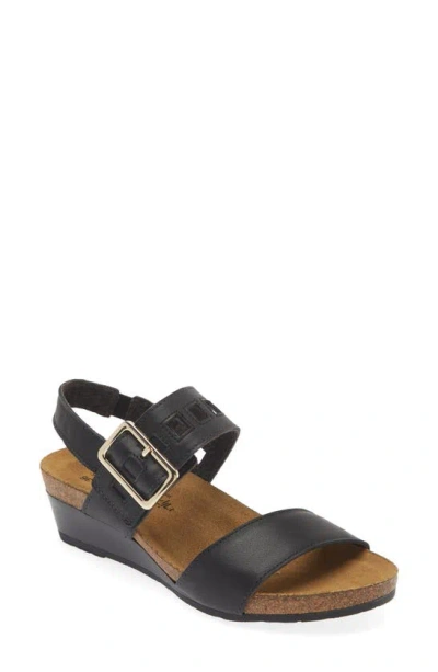 Naot Dynasty Wedge Sandal In Jet Black Leather