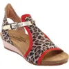 NAOT FIONA SANDAL IN CHEETAH/KISS RED/RADIANT GOLD SUEDE/LEATHER