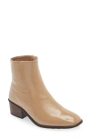 Naot Goodie Zip Boot In Camel Crinkle Patent Leather