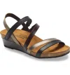 NAOT HERO STRAPPY WEDGE SANDAL IN BLACK-BROWN PEWTER COMBO