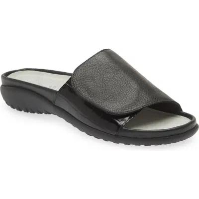 Naot Ipo Slide Sandal In Soft Black Leather/black Croc