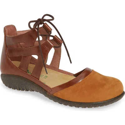 Naot Kata Lace-up Sandal In Amber/maple Brown Nubuck
