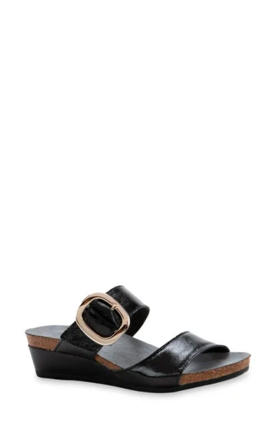 Naot Magic Wedge Sandal In Black Crinkle Patent Leather