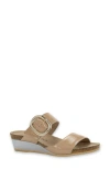 Naot Magic Wedge Sandal In Camel Crinkle Patent Leather