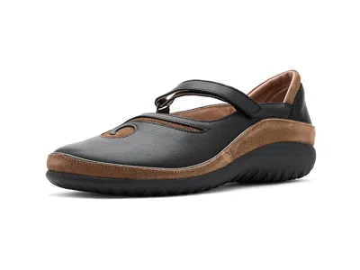 Naot Matai Women's Maryjane Shoes Black Water Resistant Leather/brown Cedar Suede: Eu 39 (us Women's 8) M In Multi