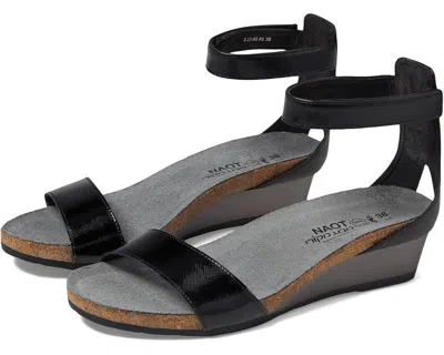 Naot Pixie Sandals Women's Black Leather Ankle Strap Wedge Heel Zogg933