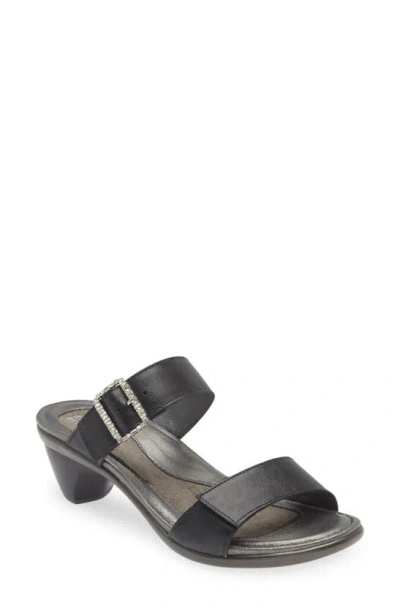 Naot Recent Slide Sandal In Shiny Black Leather