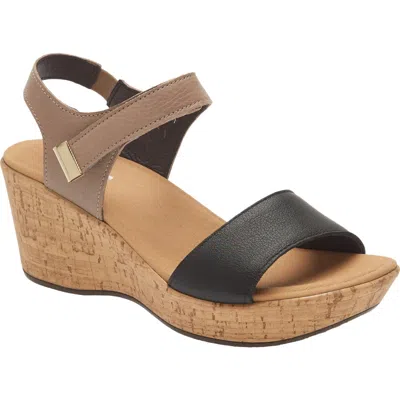Naot Summer Platform Wedge Sandal In Soft Black/soft Stone Leather