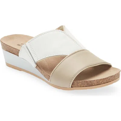 Naot Tiara Wedge Sandal In Soft Beige/soft White Leather