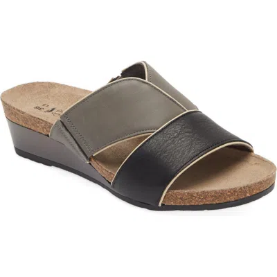 Naot Tiara Wedge Sandal In Soft Black/foggy Grey Leather