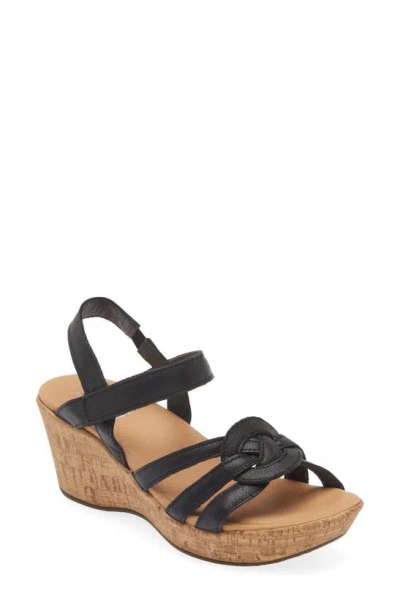 Naot Tropical Platform Wedge Sandal In Soft Black Leather