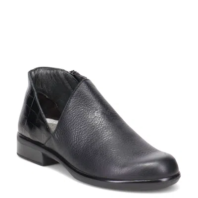 Naot Women's Bayamo Low Ankle Bootie In Soft Black Leather/black Croc In Multi