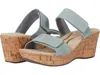 Naot Women Caveran Wedge Sandal In Teal Linen Leather In Multi