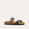 Naot Women's Fresno Toe Loop Slide Sandal In Soft Black Leather/taupe Grey Suede In Multi