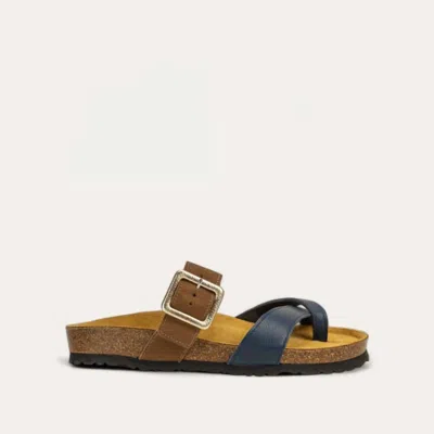Naot Women's Fresno Toe Loop Slide Sandal In Soft Ink Leather/antique Brown In Multi