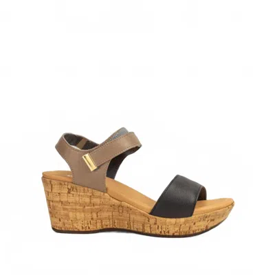 Naot Women's Summer Wedge Sandal In Soft Black Leather/soft Stone Leather In Multi