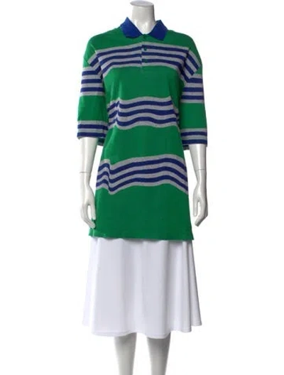 Pre-owned Napa By Martine Rose Striped Three-quarter Sleeve Polo In Green