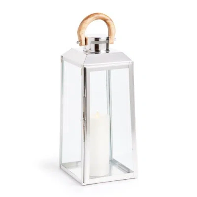 Napa Home & Garden 19" Oceanside Large Decorative Outdoor Chrome Finish Pillar Candle Lantern W/ Tea In Silver