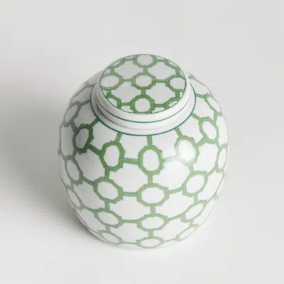 Napa Home & Garden 5.5" Imperial Link Chinoiserie Green & White Porcelain Lidded Jar Accent Piece