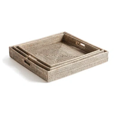 Napa Home & Garden Burma Rattan Ottoman Decorative Trays Set Of 3 In Brown