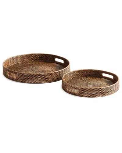 Napa Home & Garden Set Of 2 Large Burma Rattan Round Ottoman Trays In Brown