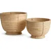 Napa Home & Garden Cane Rattan Decorative Footed Bowls Set Of 2 In Brown