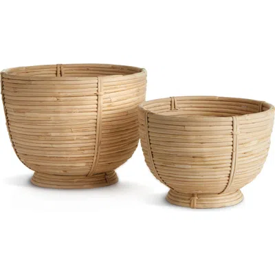 Napa Home & Garden Cane Rattan Decorative Footed Bowls Set Of 2 In Brown