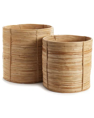 Napa Home & Garden Cane Rattan Round Tree Baskets In Beige