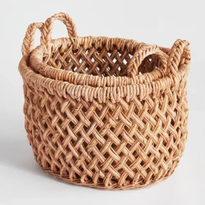 Napa Home & Garden Emlyn Rattan Decorative Baskets Set Of 2 With Side Handles In Brown
