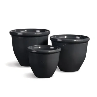 Napa Home & Garden Set Of 3 Glazelite Garden Pots In Black