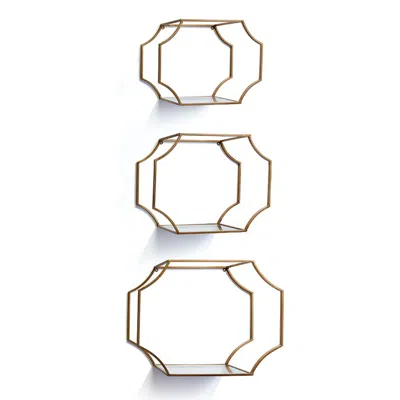 Napa Home & Garden Hudson Mirrored Wall Shelves Set Of 3 In Gold