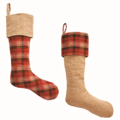 Napa Home & Garden Plaid & Burlap Stockings, Set Of 2 In Red