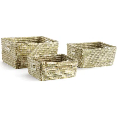 Napa Home & Garden Rivergrass Rectangular Storage Baskets With Handles Set Of 3 In Nude