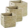 Napa Home & Garden Rivergrass Square Baskets With Handles Set Of 3 In White