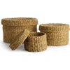 Napa Home & Garden Seagrass Round Lidded Baskets Set Of 3 In Brown