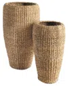 Napa Home & Garden Seagrass Tall Round Planters Set In Beige