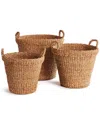 Napa Home & Garden Seagrass Tapered Baskets With Handles And Cuffs Set Of 3