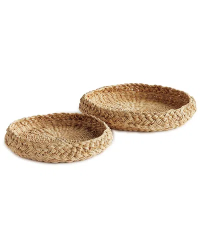 Napa Home & Garden Set Of 2 Abaca French Braided Round Trays In Brown