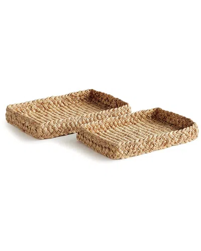 Napa Home & Garden Set Of 2 Abaca French Braided Square Trays In Beige