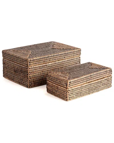 Napa Home & Garden Set Of 2 Burma Rattan Rectangular Lidded Boxes In Brown