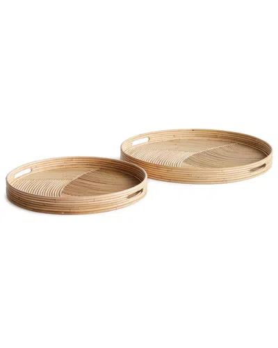 Napa Home & Garden Set Of 2 Jelani Cane Round Trays In Beige