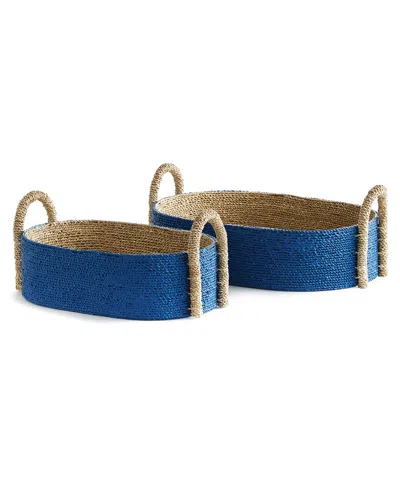 Napa Home & Garden Set Of 2 Tiana Seagrass Short Oval Baskets In Blue