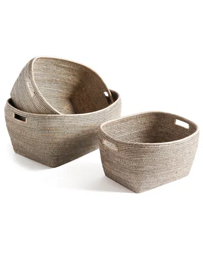 Napa Home & Garden Set Of 3 Burma Rattan Family Baskets In Gray
