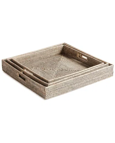 Napa Home & Garden Set Of 3 Burma Rattan Ottoman Trays In Gray