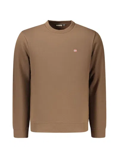 Napapijri Balis Logo-embroidered Crew-neck Sweater In Brown