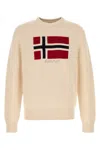 Napapijri Beige Crewneck Flag Embellishment Sweater In Gold